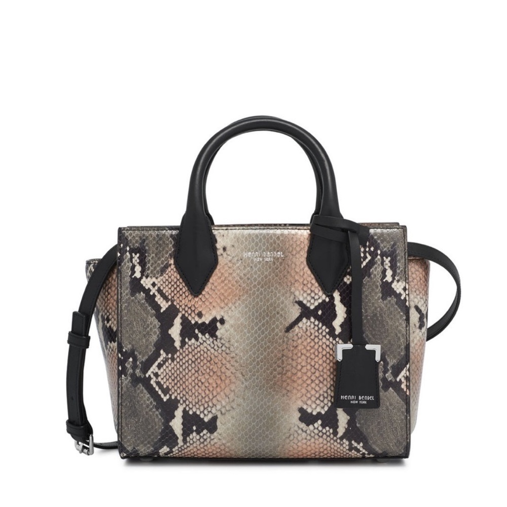 Henri Bendel RIVINGTON SNAKE EMBOSSED Purse TOTE Bag New Women’s brown black
